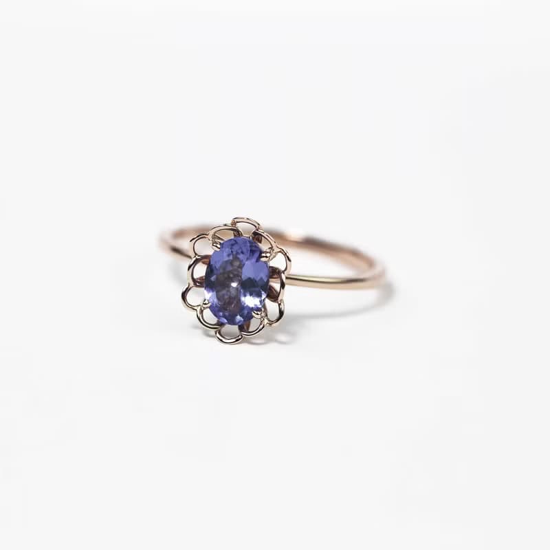 【PurpleMay Jewellery】純18K金坦桑石天然寶石復古花卉TB-R169