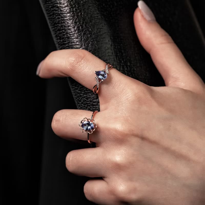 【PurpleMay Jewellery】純18K金坦桑石天然寶石復古花卉TB-R169