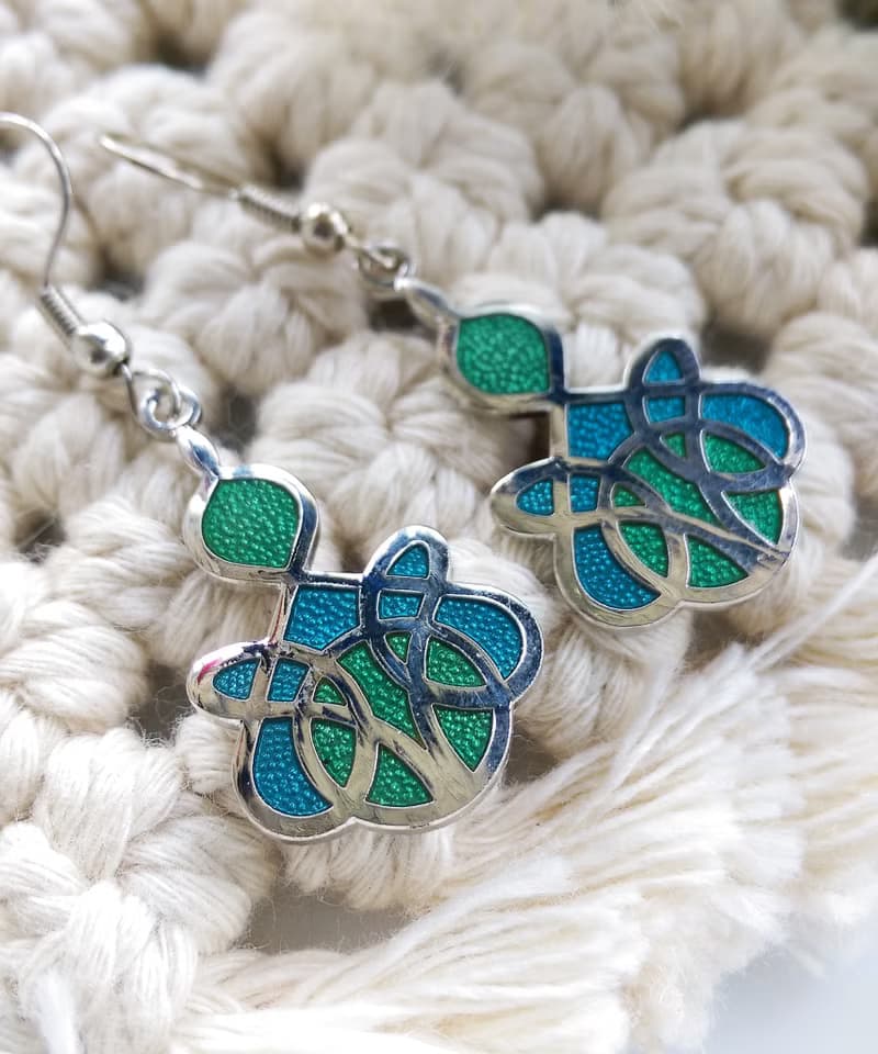 Vintage Jewelry 西洋古董飾品 景泰藍 藍綠 流紋 耳勾 針式耳環