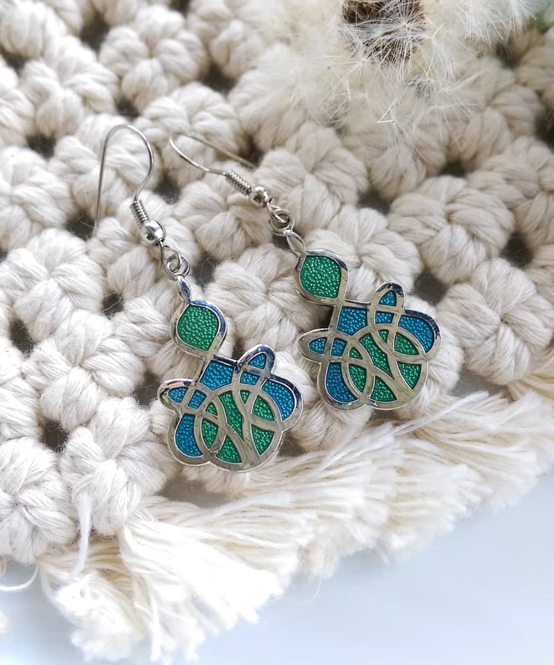 Vintage Jewelry 西洋古董飾品 景泰藍 藍綠 流紋 耳勾 針式耳環