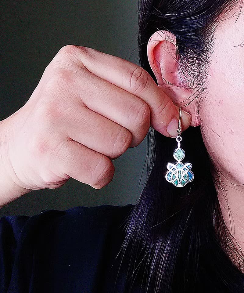Vintage Jewelry 西洋古董飾品 景泰藍 藍綠 流紋 耳勾 針式耳環