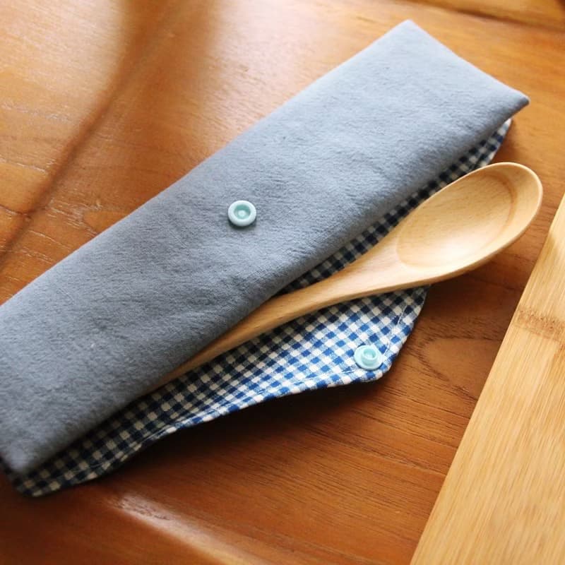 文青風環保筷袋 灰藍、收納袋 手作餐具袋 日本棉麻布料 野餐收納