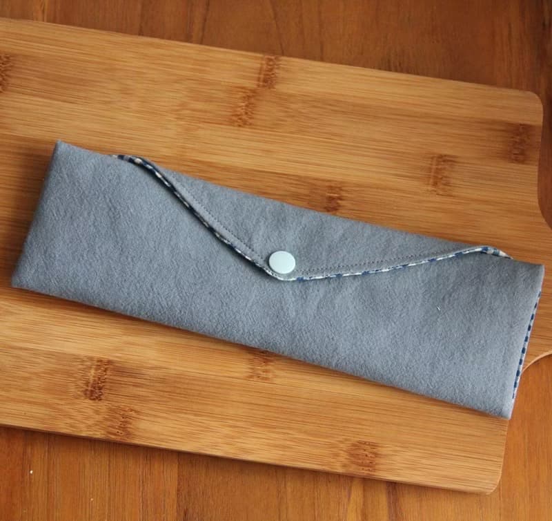 文青風環保筷袋 灰藍、收納袋 手作餐具袋 日本棉麻布料 野餐收納