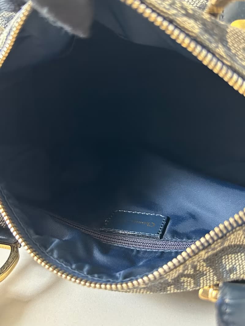 【母親節優惠】稀有中古二手Dior藍色老花迷你波士頓手提圓桶袋小