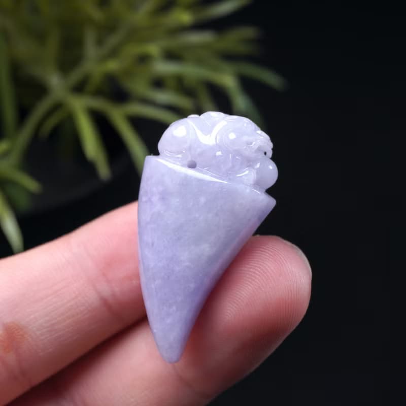 【招財神獸】紫羅蘭翡翠巧雕貔貅龍牙項鍊 | 天然緬甸玉翡翠A貨