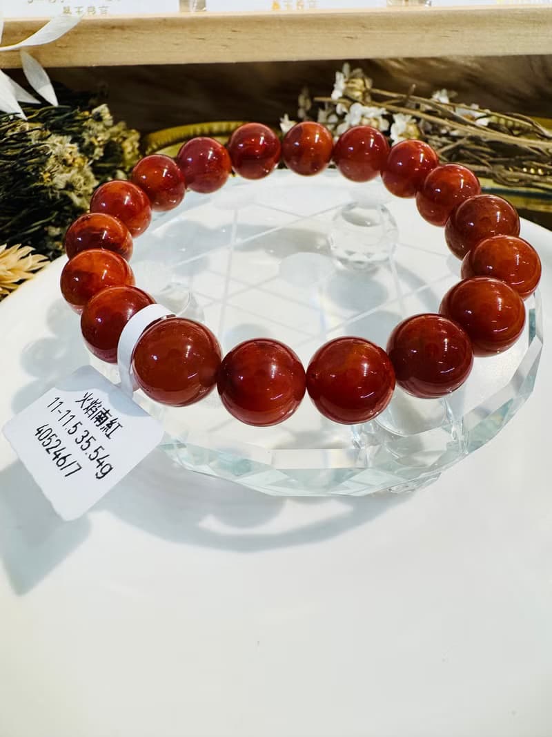 小精品火焰南紅11-11.5mm35.54g護身保平安避邪氣血循環提升睡眠