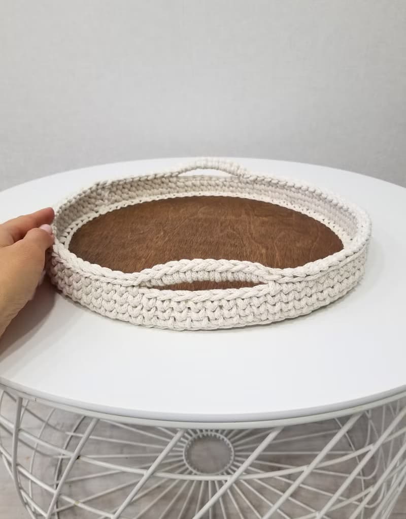 Crochet cotton serving tray, knit serving tray, home decor, table decoration