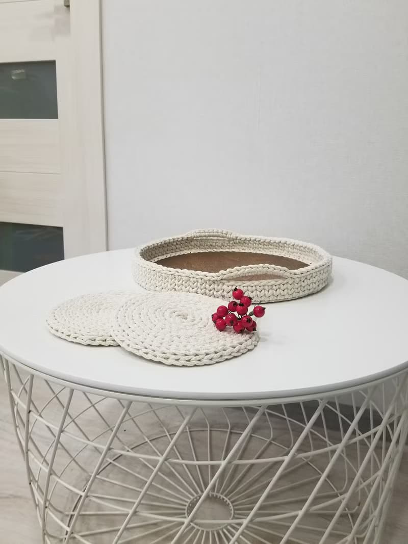 Crochet cotton serving tray, knit serving tray, home decor, table decoration