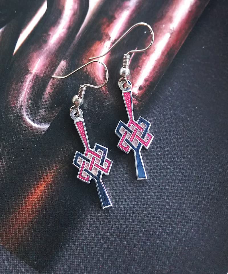 Vintage Jewelry  景泰藍 凱爾特繩結 紅黑 小巧 耳勾 針式耳環