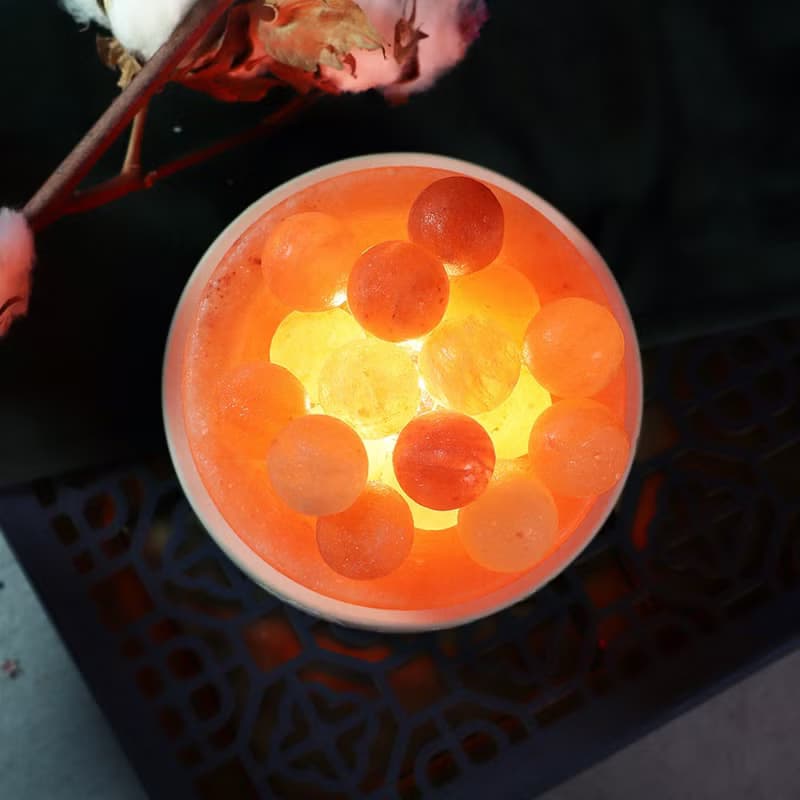 小湯圓 鹽燈 I 清水模 招財進寶底座(含七彩石) I 圓圓滿滿