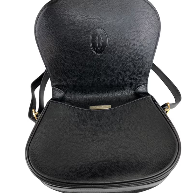【 日本直送　名牌中古包 】Cartier カルティエ ショルダーバッグ ブラック レザー フラップ vintage ヴィンテージ オールド b4tb6c