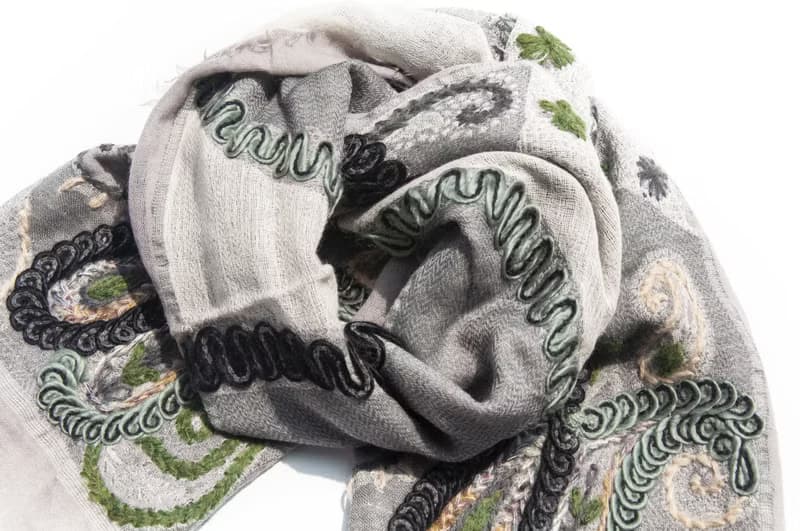 喀什米爾Cashmere/水煮羊毛披肩/針織圍巾/刺繡圍巾/羊絨披巾-花