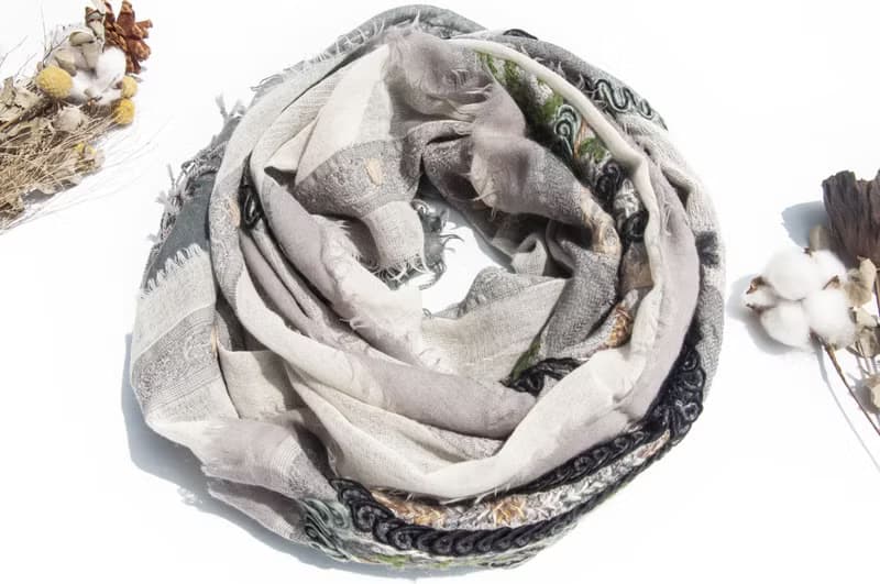 喀什米爾Cashmere/水煮羊毛披肩/針織圍巾/刺繡圍巾/羊絨披巾-花