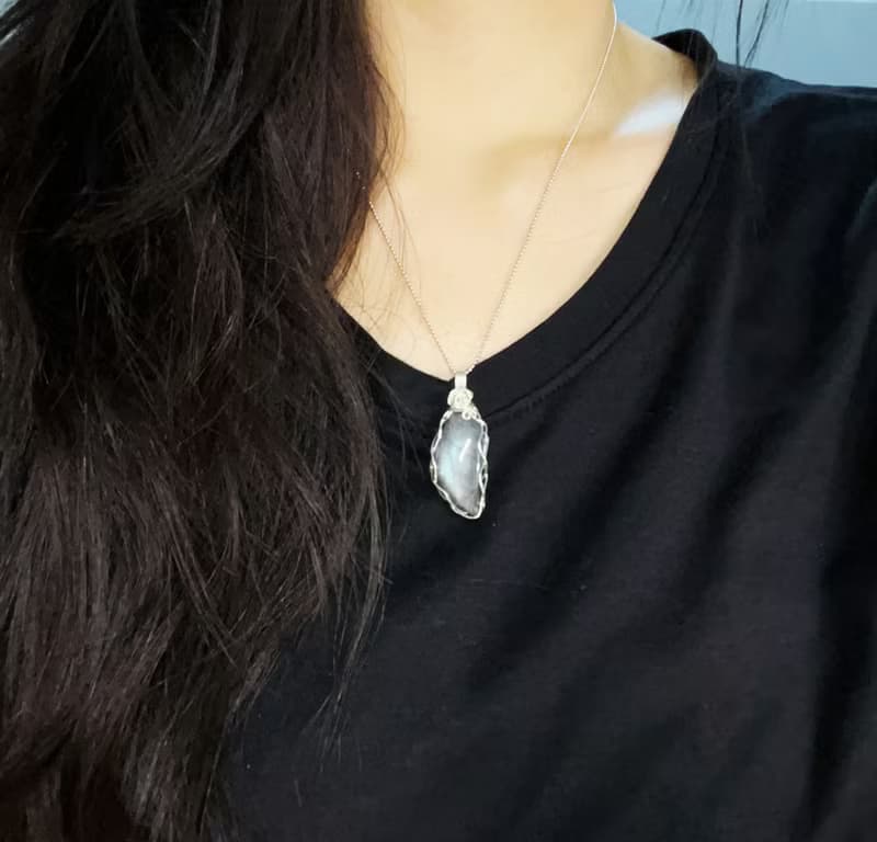 純手工純銀繞線彩色葉子拉長石吊墜