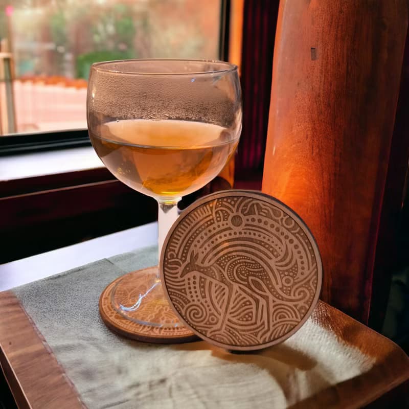 Aboriginal Patterns Wooden Coaster Set – Unique Home Bar Decor
