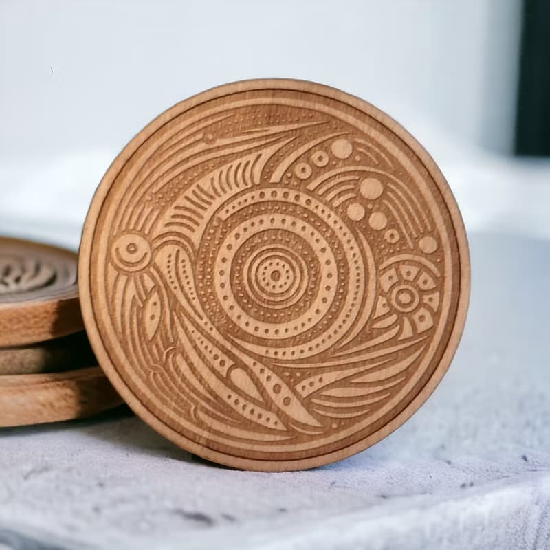 Aboriginal Patterns Wooden Coaster Set – Unique Home Bar Decor