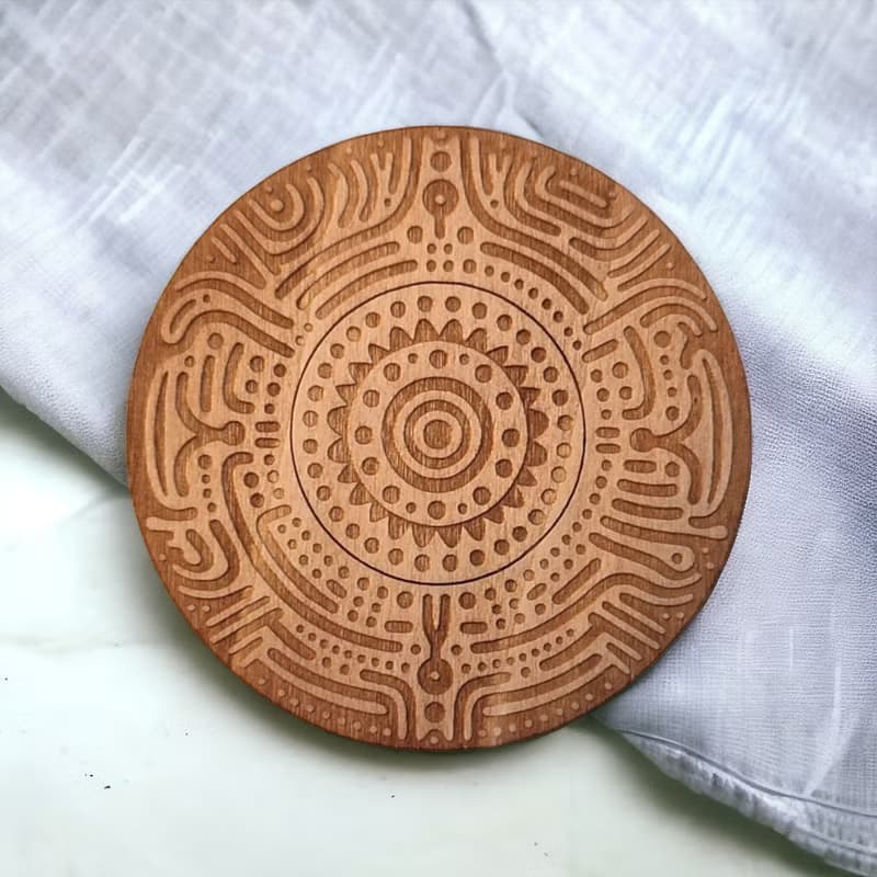 Aboriginal Patterns Wooden Coaster Set – Unique Home Bar Decor