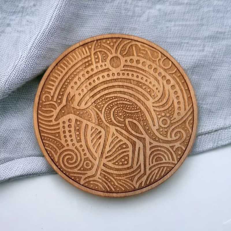 Aboriginal Patterns Wooden Coaster Set – Unique Home Bar Decor