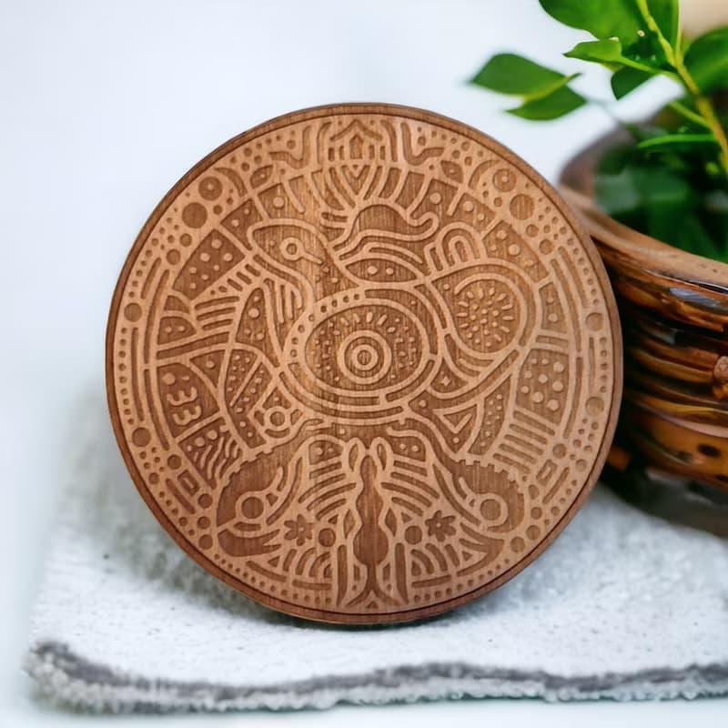 Aboriginal Patterns Wooden Coaster Set – Unique Home Bar Decor