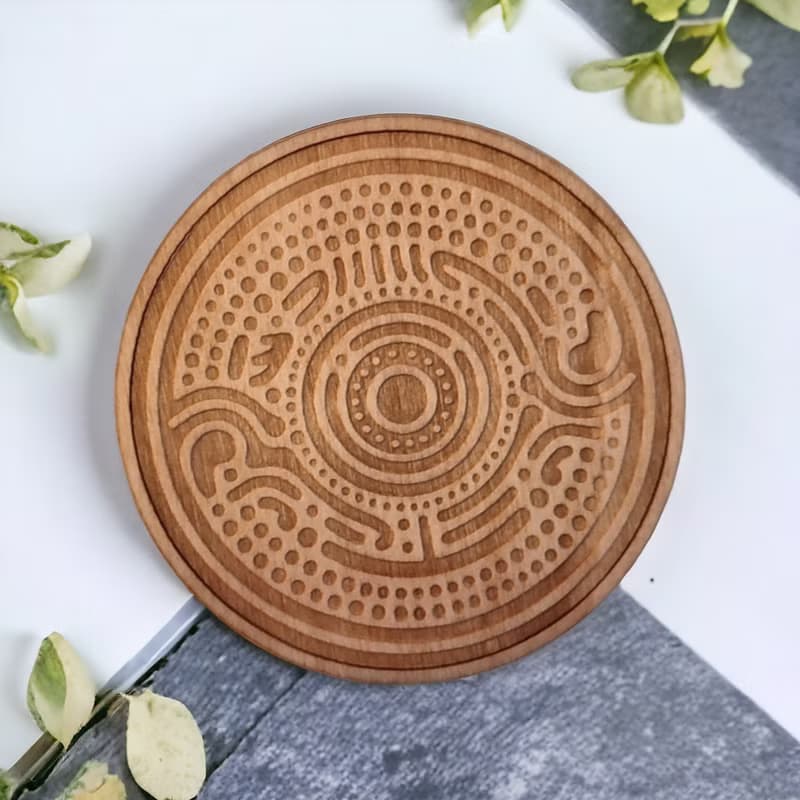 Aboriginal Patterns Wooden Coaster Set – Unique Home Bar Decor