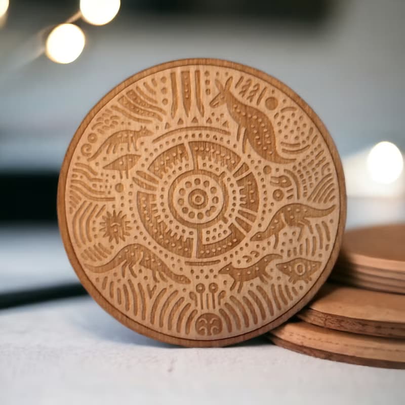 Aboriginal Patterns Wooden Coaster Set – Unique Home Bar Decor