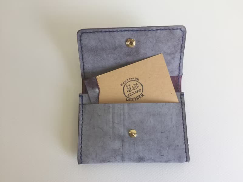 畢業禮物 擦蠟紫卡夾名片夾皮革手工縫製 Business Card holder
