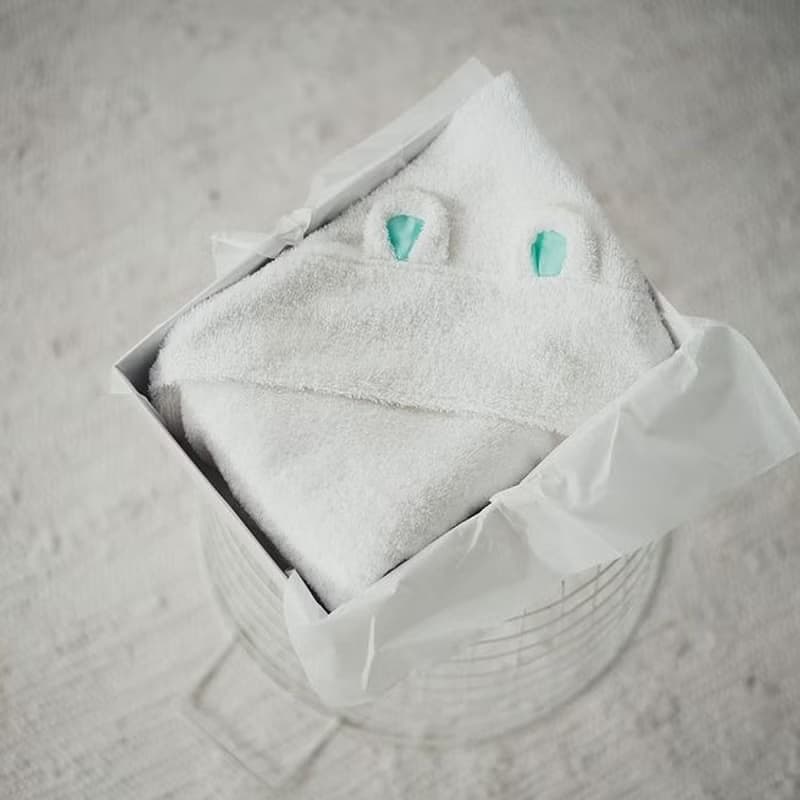 Hooded baby boy towel decorated with blue bear ears