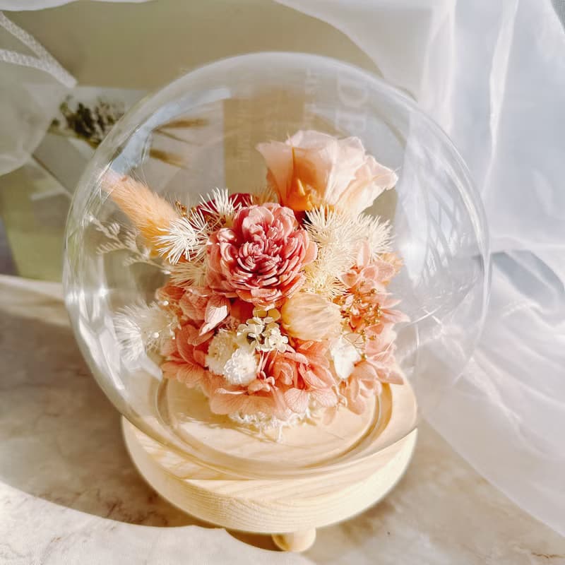永生玫瑰花小夜燈 生日禮物 乾燥花 乾燥花玻璃罩 交換禮物 情人
