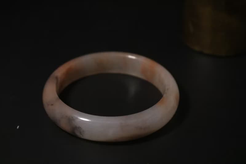 桃花釀金絲玉手鐲天然粉色手環禮盒裝