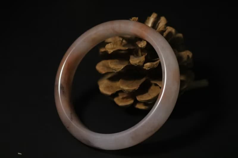 桃花釀金絲玉手鐲天然粉色手環禮盒裝