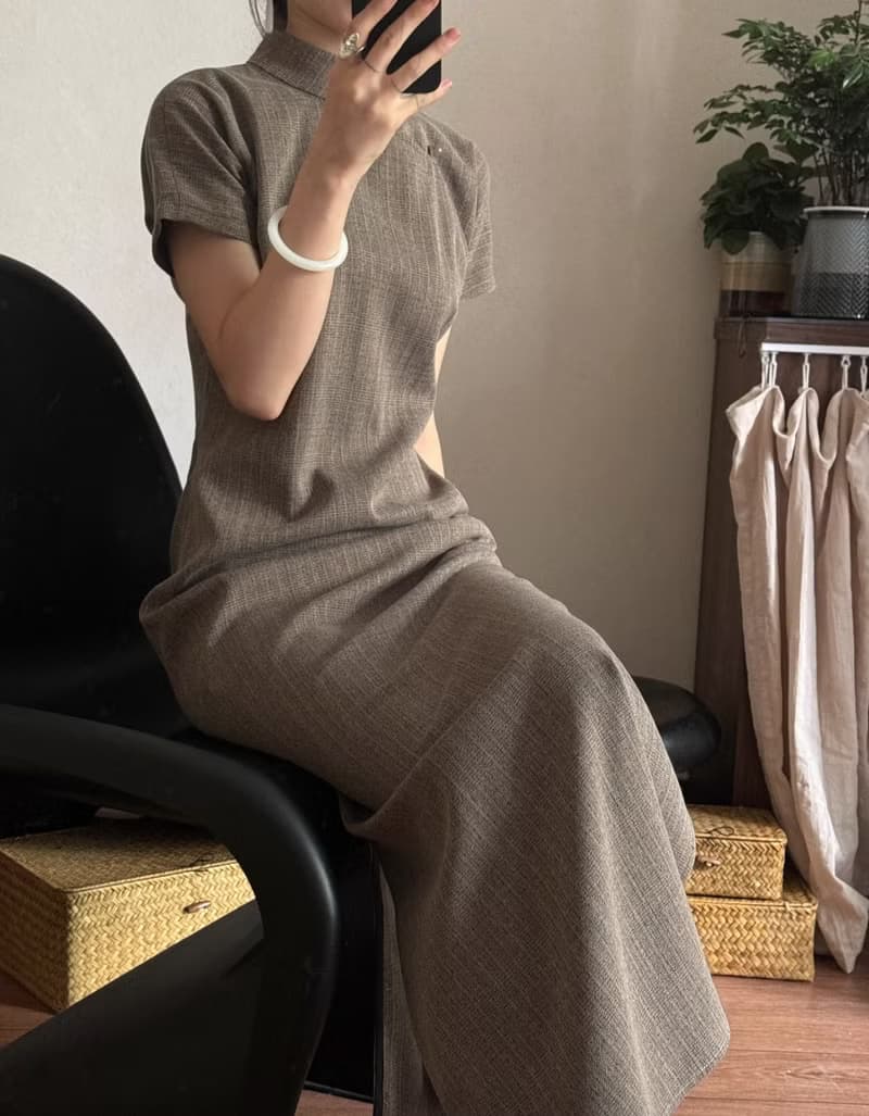 新中式復古 平裁色織半袖改良旗袍