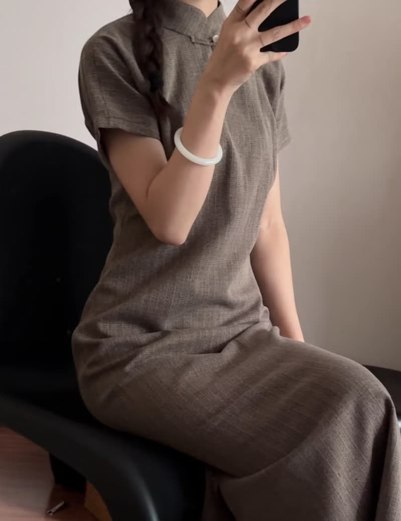 新中式復古 平裁色織半袖改良旗袍