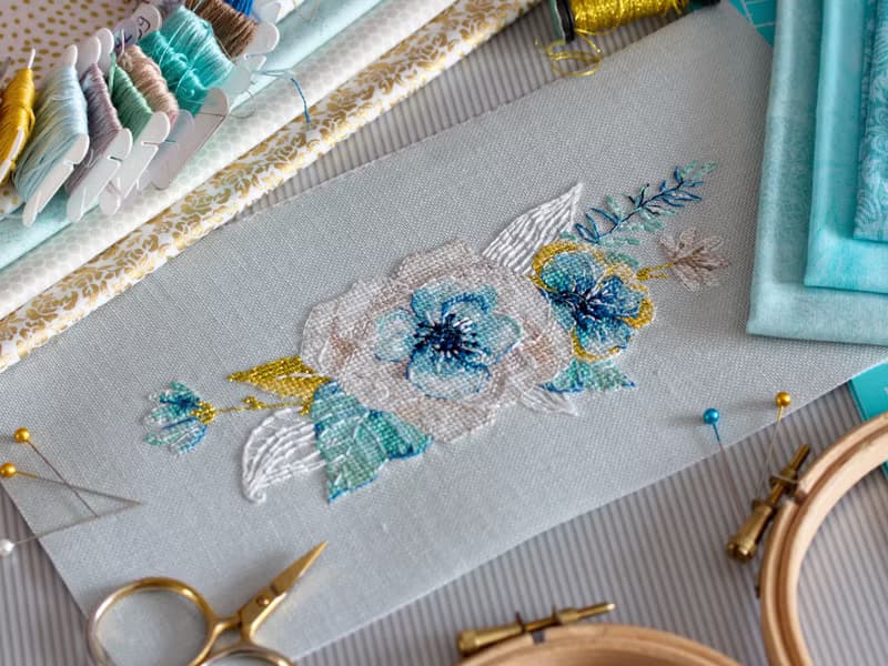 【數位】Watercolor Mint&Gold Bouquet I PDF cross stitch pattern