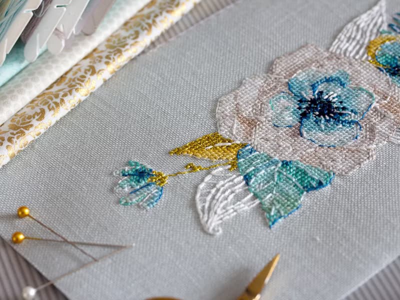 【數位】Watercolor Mint&Gold Bouquet I PDF cross stitch pattern