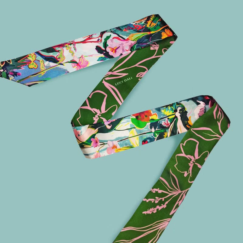 100%桑蠶絲真絲窄領巾/絲巾/飄帶/包柄帶/髮帶:油畫花卉