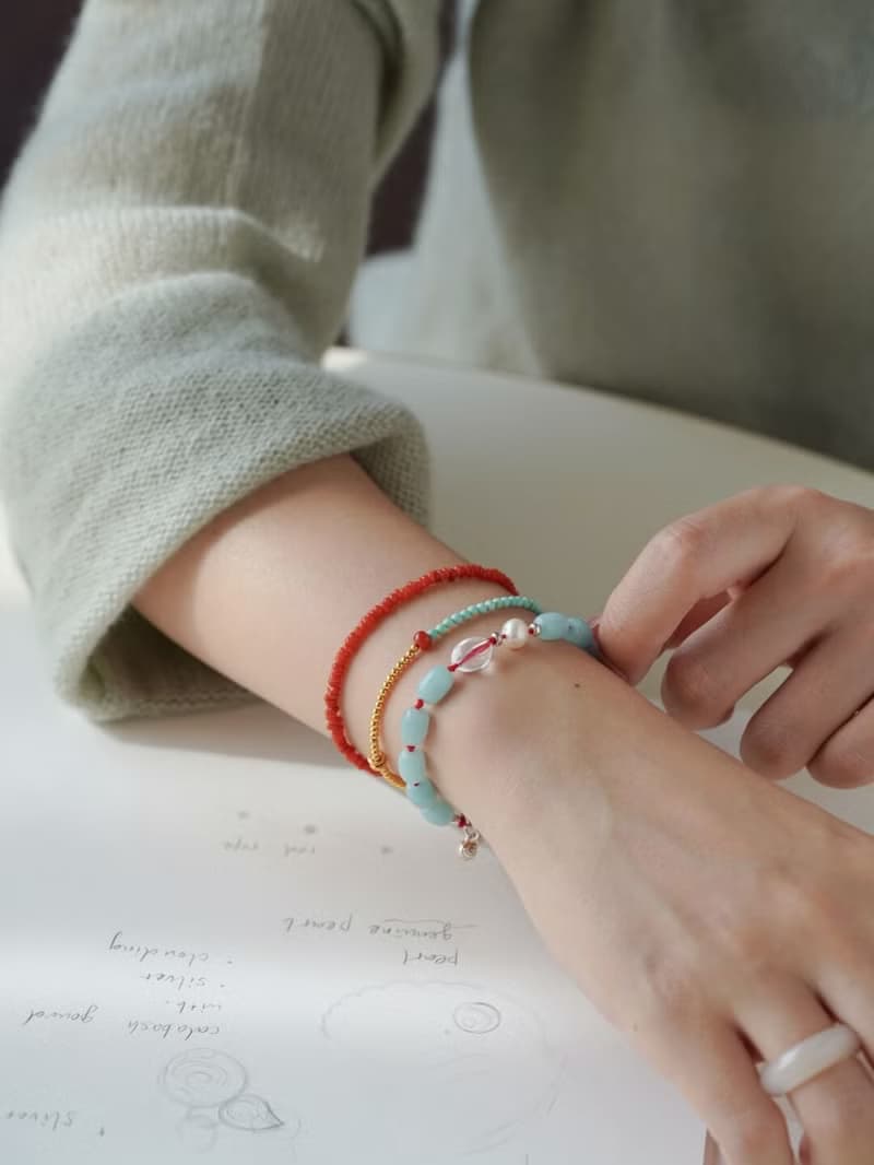 原創手工天然綠松石小米珠手串南紅設計感開運手鏈生日禮物