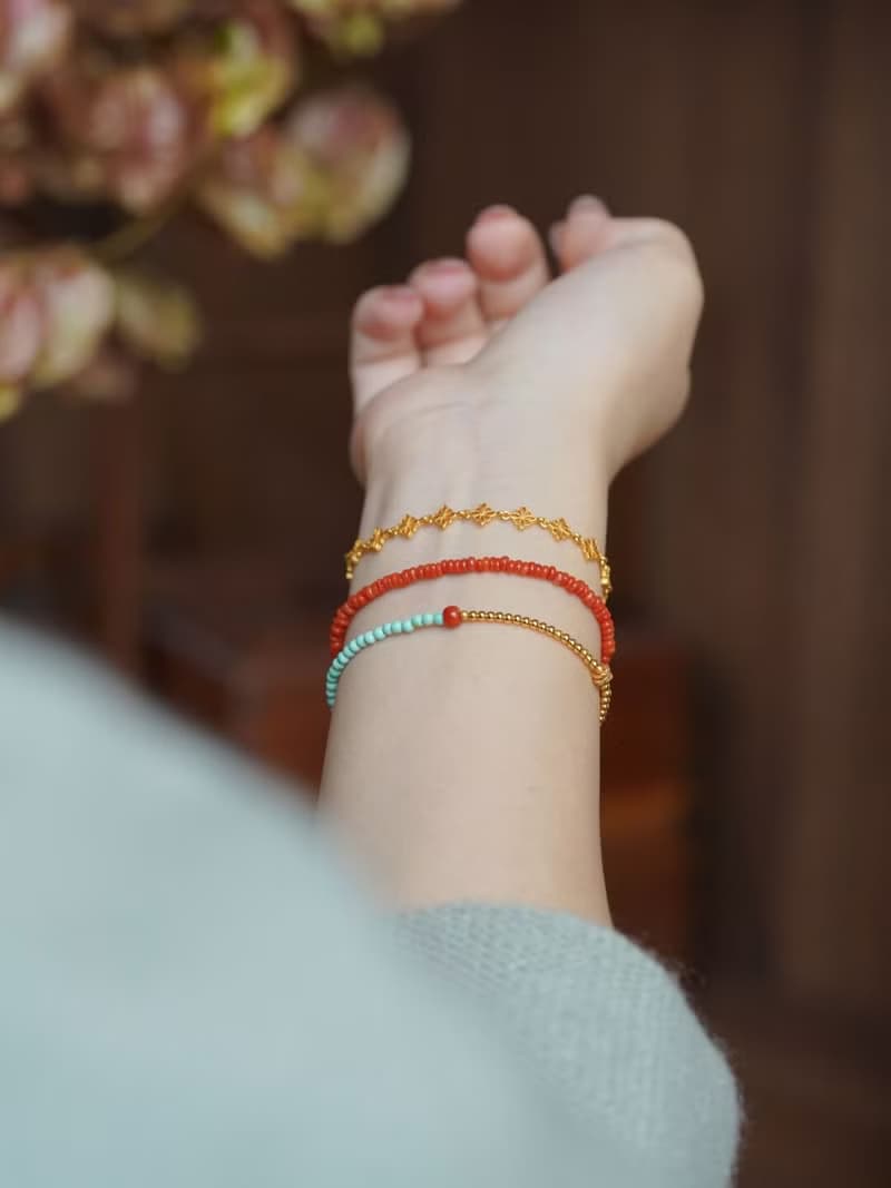 原創手工天然綠松石小米珠手串南紅設計感開運手鏈生日禮物