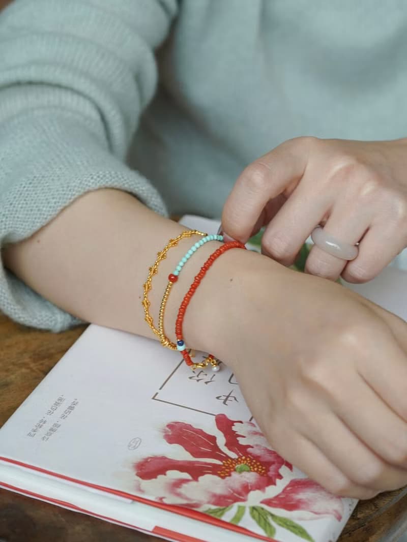 原創手工天然綠松石小米珠手串南紅設計感開運手鏈生日禮物