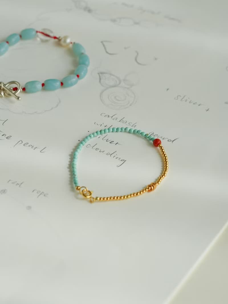 原創手工天然綠松石小米珠手串南紅設計感開運手鏈生日禮物