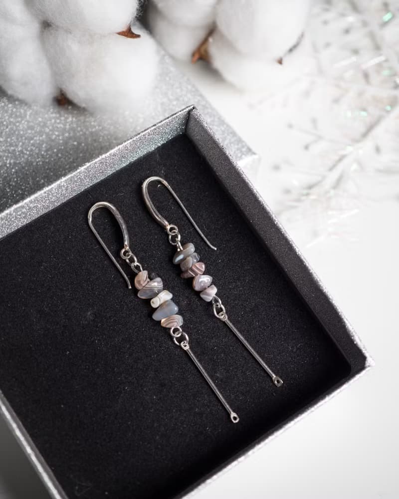 Botswana Agate Earrings, 925 Sterling Silver, Taurus, Virgo, Capricorn Crystal