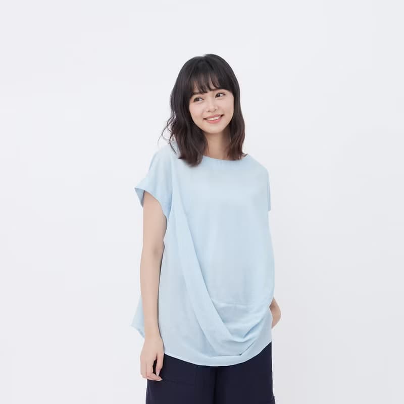 遇見小蓋袖寬領垂墜涼感上衣【Hayla】