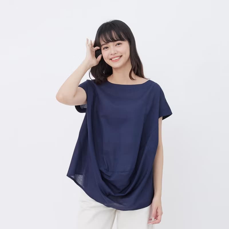 遇見小蓋袖寬領垂墜涼感上衣【Hayla】