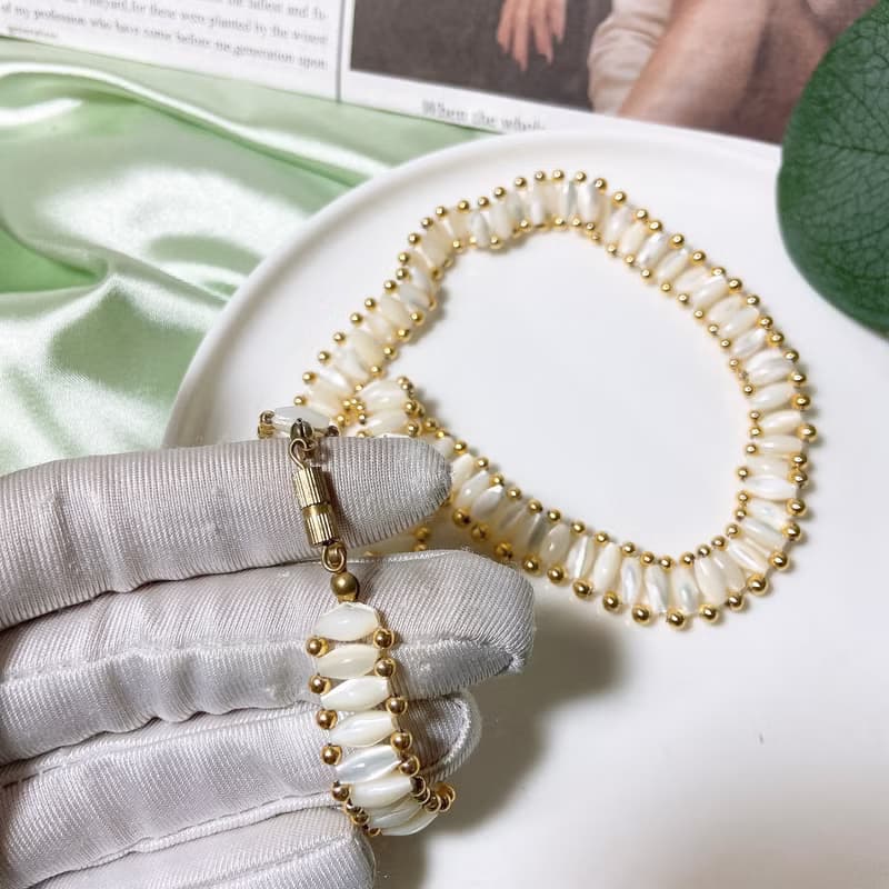 【西洋古董飾品】天然珍珠母貝 光澤排串皇后 優雅氣質 項鍊 禮物