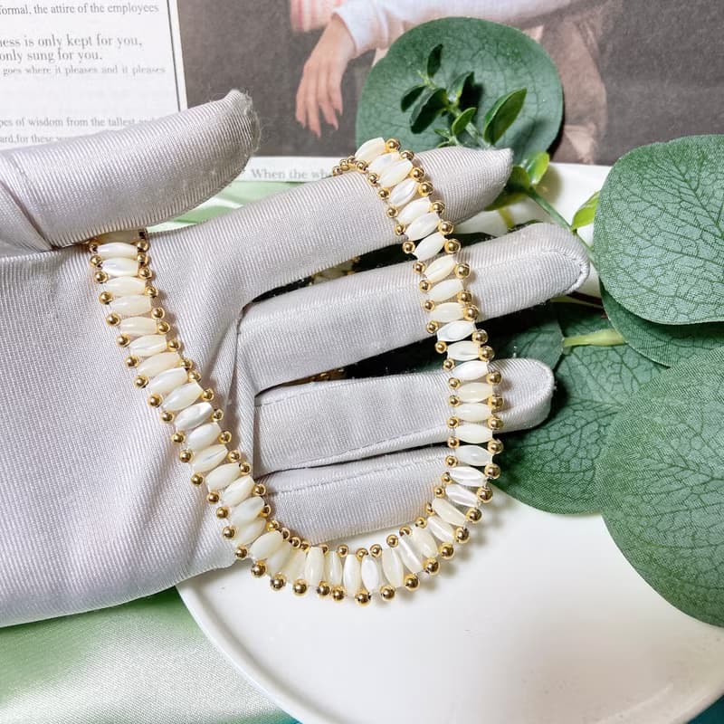 【西洋古董飾品】天然珍珠母貝 光澤排串皇后 優雅氣質 項鍊 禮物