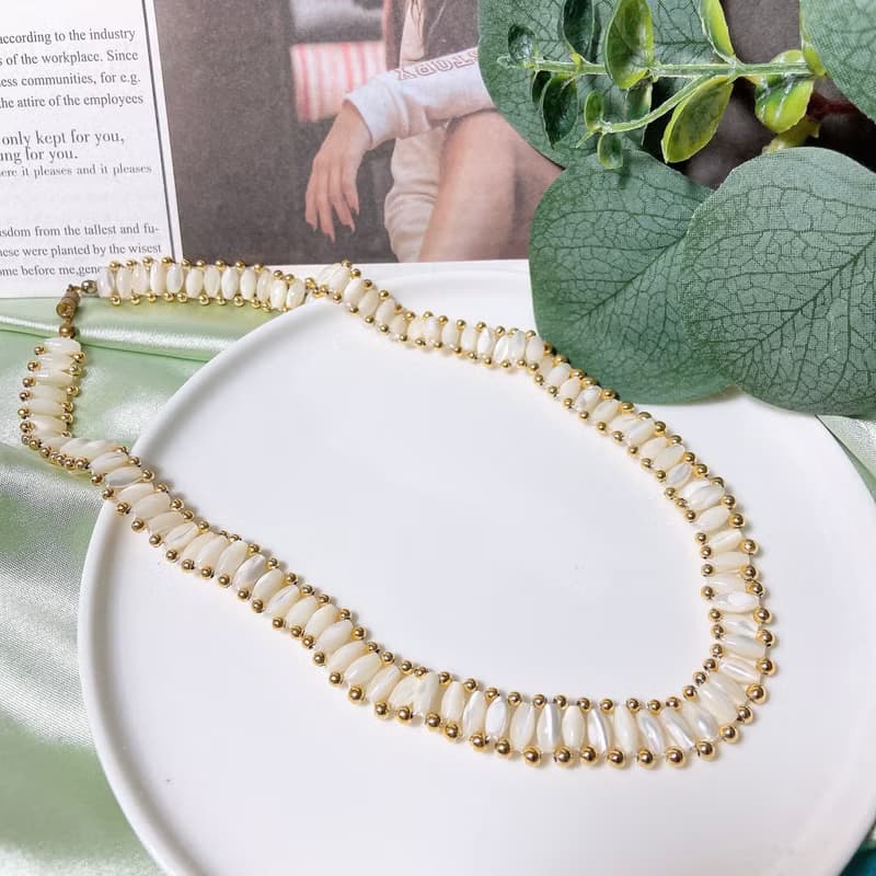【西洋古董飾品】天然珍珠母貝 光澤排串皇后 優雅氣質 項鍊 禮物