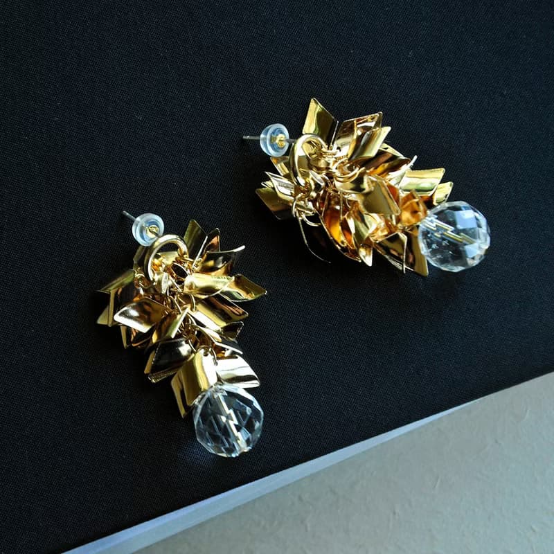 聖城 - 金色步道－金樹葉白水晶18K鍍金耳環