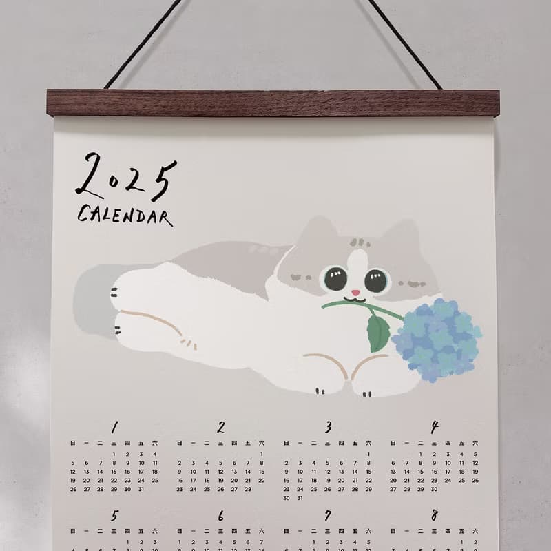森蕗插畫 2025年曆 布偶貓貓叼花掛曆海報 居家佈置 店面佈置