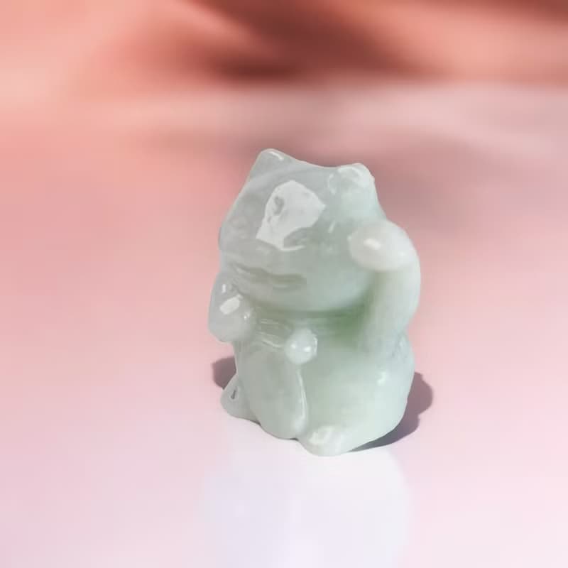 淡綠翡翠招財貓擺件擺飾 | 天然緬甸玉A貨翡翠 | 送禮