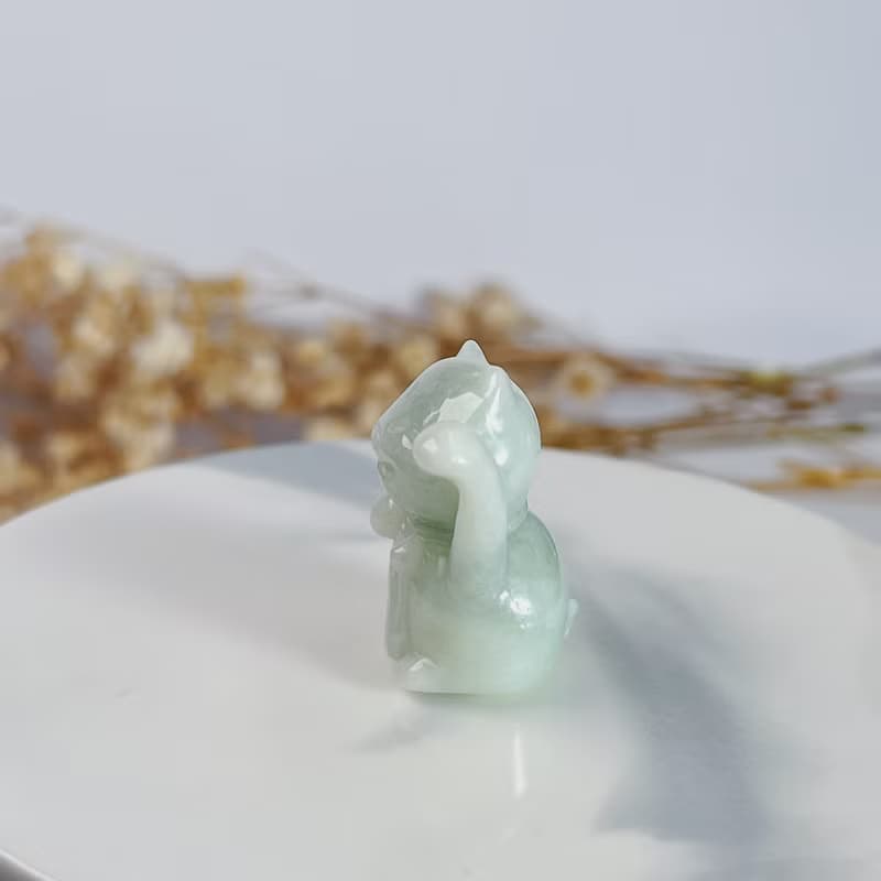 淡綠翡翠招財貓擺件擺飾 | 天然緬甸玉A貨翡翠 | 送禮