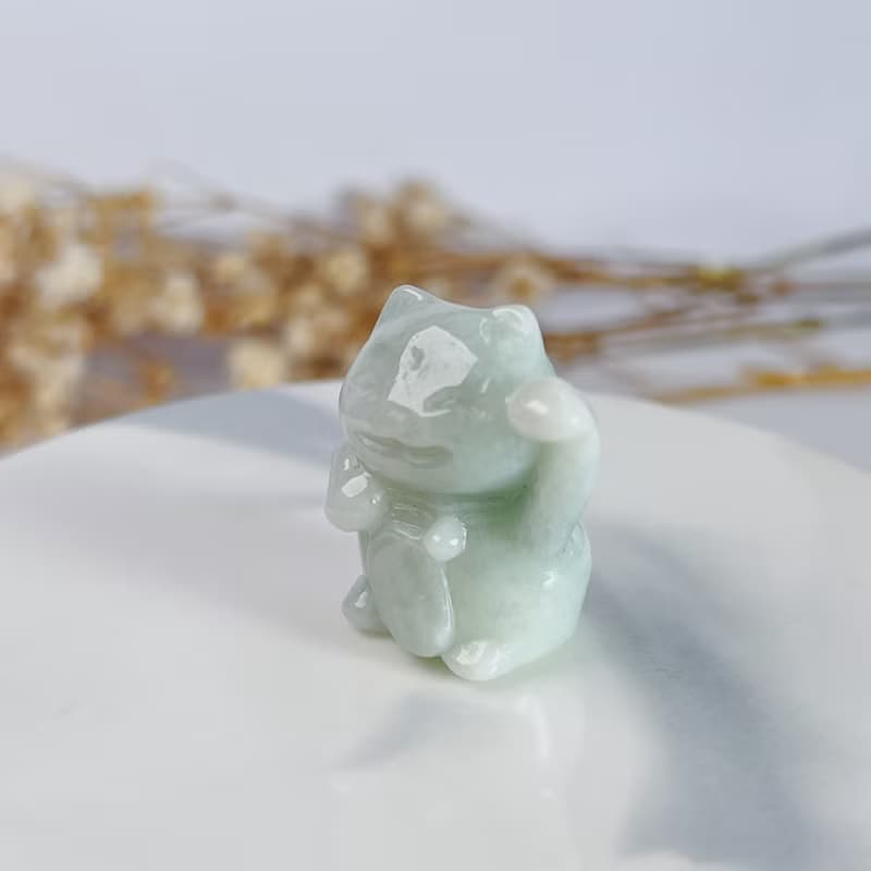 淡綠翡翠招財貓擺件擺飾 | 天然緬甸玉A貨翡翠 | 送禮